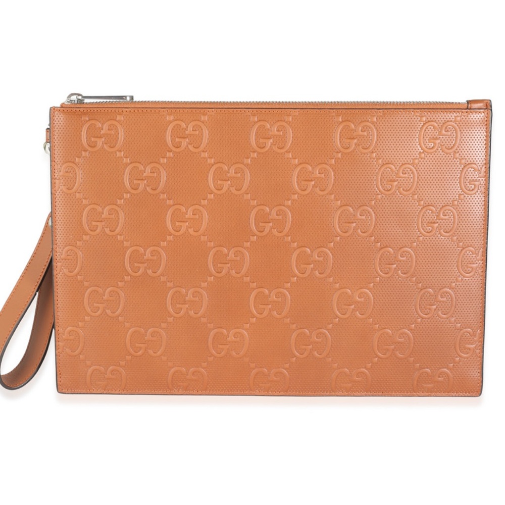 NEW Gucci Authenticated Brown Leather Clutch Bag